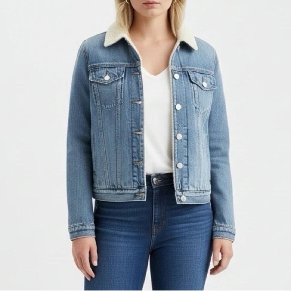 Gap Blue Denim Sherpa Lined Jacket